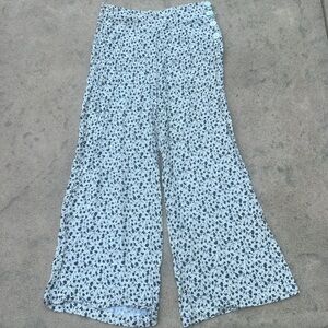 Loco Lindo White Blue Floral Side Button Wide Leg Palazzo Pants Women's Size XL